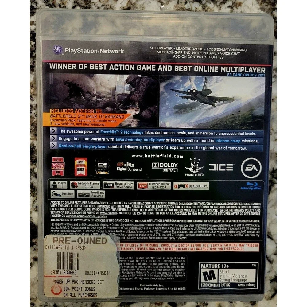 SONY PLAYSTATION 3 PS3: BATTLEFIELD 3 LIMITED EDITION, GD COND, CLEAN DISC